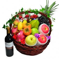 Fathers Day Seasonal Fruits Hamper with Red Wine